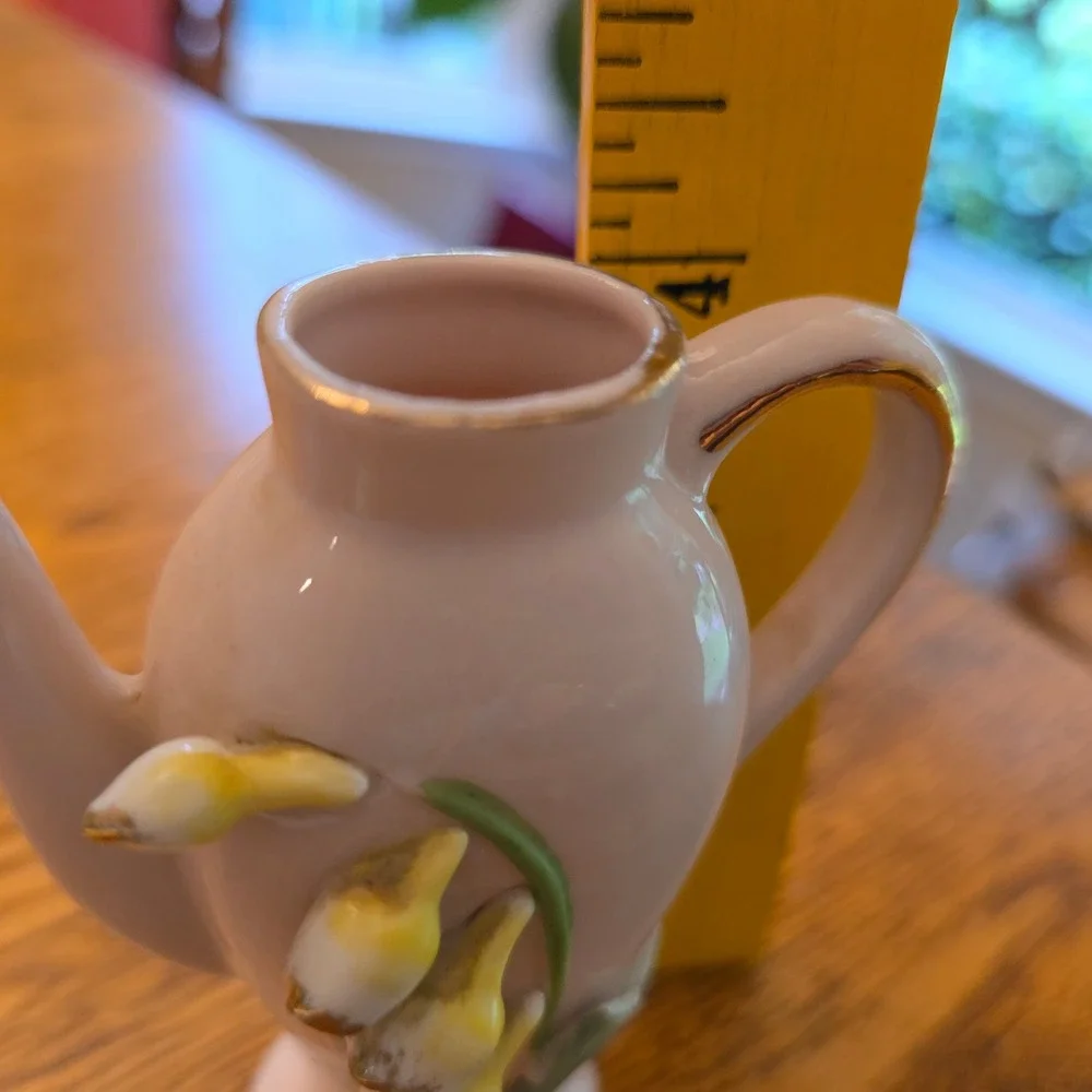 Vintage Ucagco Japan Miniature Teapot Vase Lavender Porcelain Floral Gold Trim